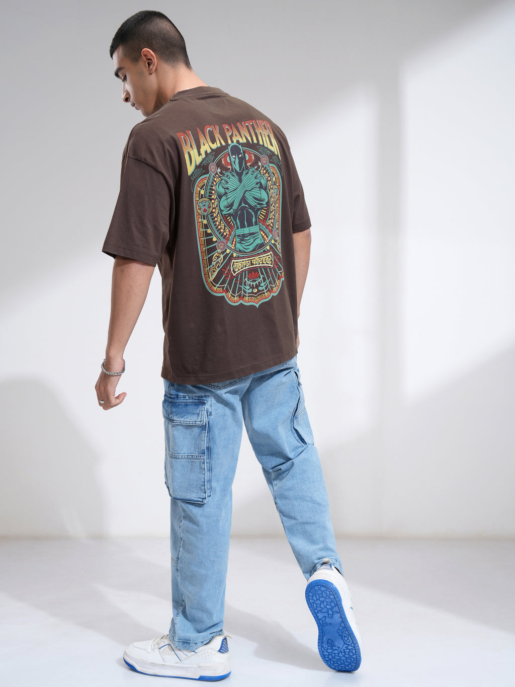 Marvel By Highlander Men Brown Black Panther Printed Round Neck Oversized Fit T-Shirt - Brown - Image 2
