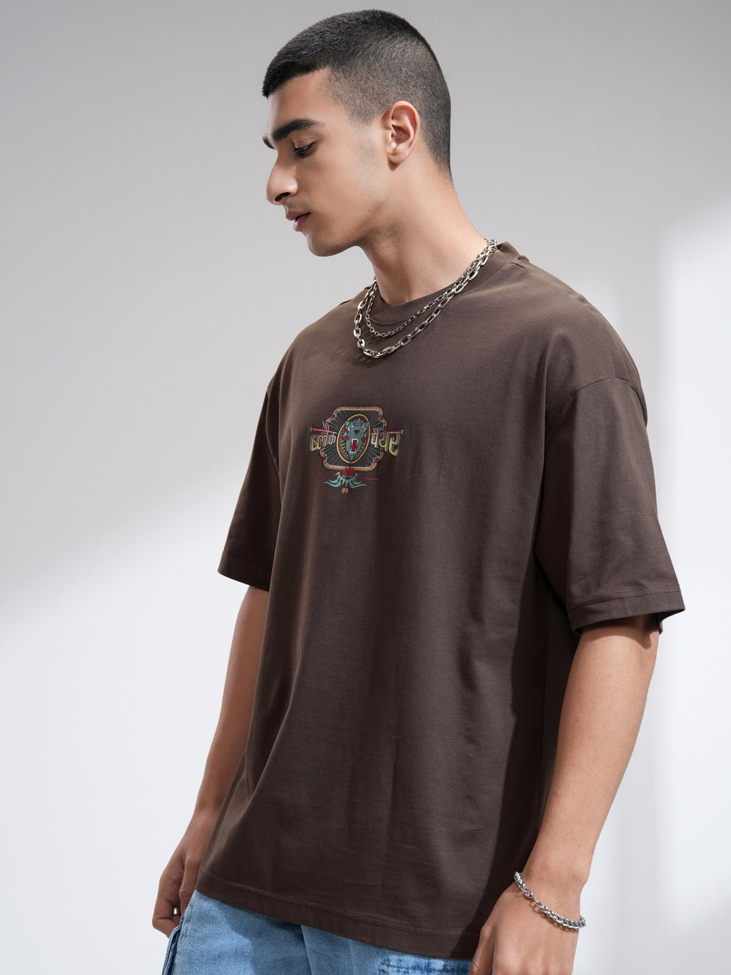 Marvel By Highlander Men Brown Black Panther Printed Round Neck Oversized Fit T-Shirt - Brown - Image 4