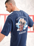 Marvel By Highlander Men Navy Blue Dogpool Printed Round Neck Oversized Fit T-Shirt - Navy Blue - Image 1