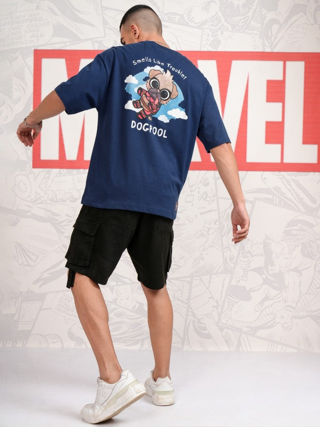 Marvel By Highlander Men Navy Blue Dogpool Printed Round Neck Oversized Fit T-Shirt - Navy Blue - Image 2