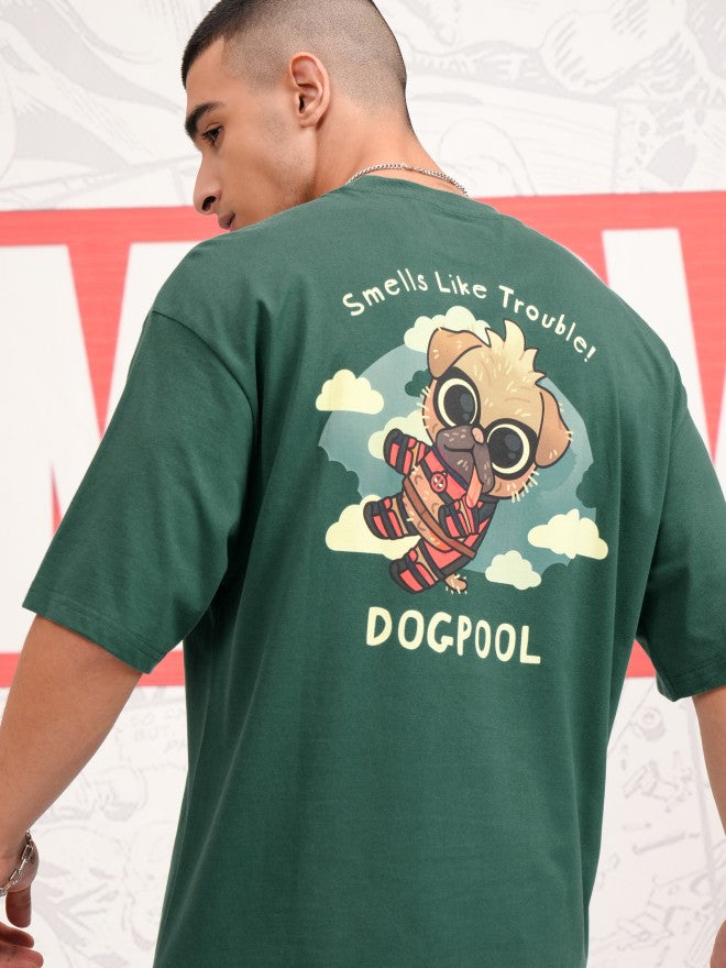 Marvel By Highlander Men Green Dogpool Printed Round Neck Oversized Fit T-Shirt - Green - Image 1