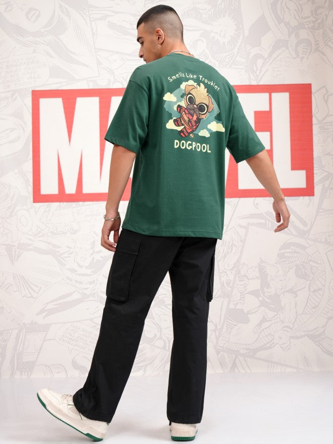 Marvel By Highlander Men Green Dogpool Printed Round Neck Oversized Fit T-Shirt - Green - Image 2