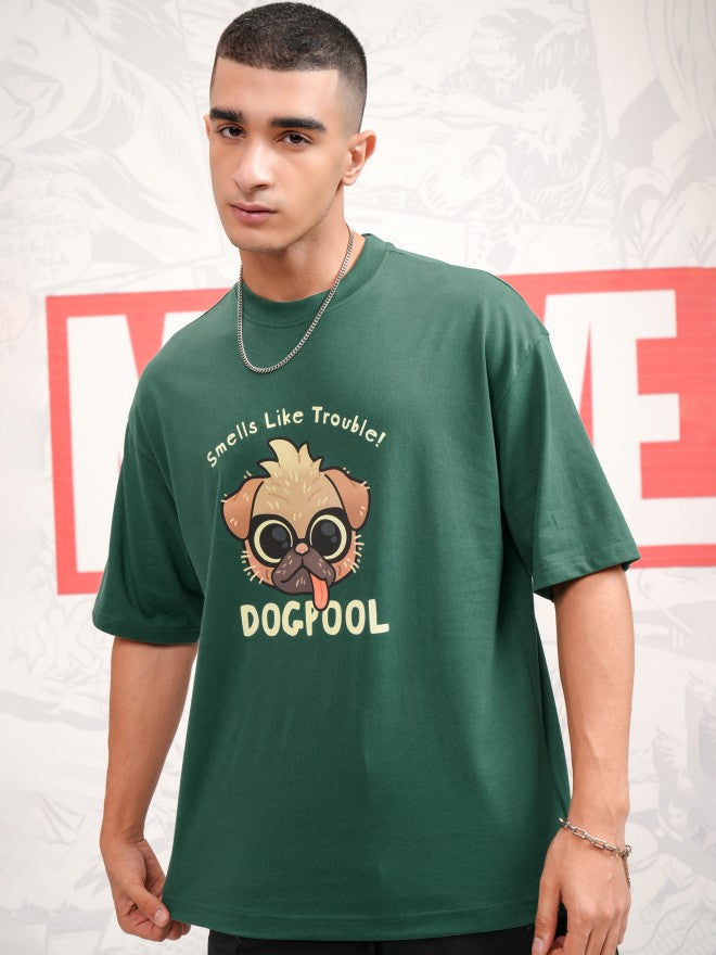 Marvel By Highlander Men Green Dogpool Printed Round Neck Oversized Fit T-Shirt - Green - Image 3