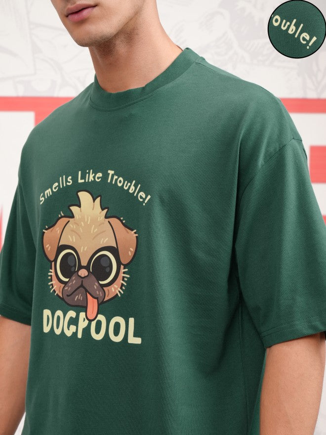 Marvel By Highlander Men Green Dogpool Printed Round Neck Oversized Fit T-Shirt - Green - Image 5