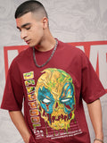 Marvel By Highlander Men Maroon Deadpool Printed Round Neck Oversized Fit T-Shirt - Maroon - Image 1
