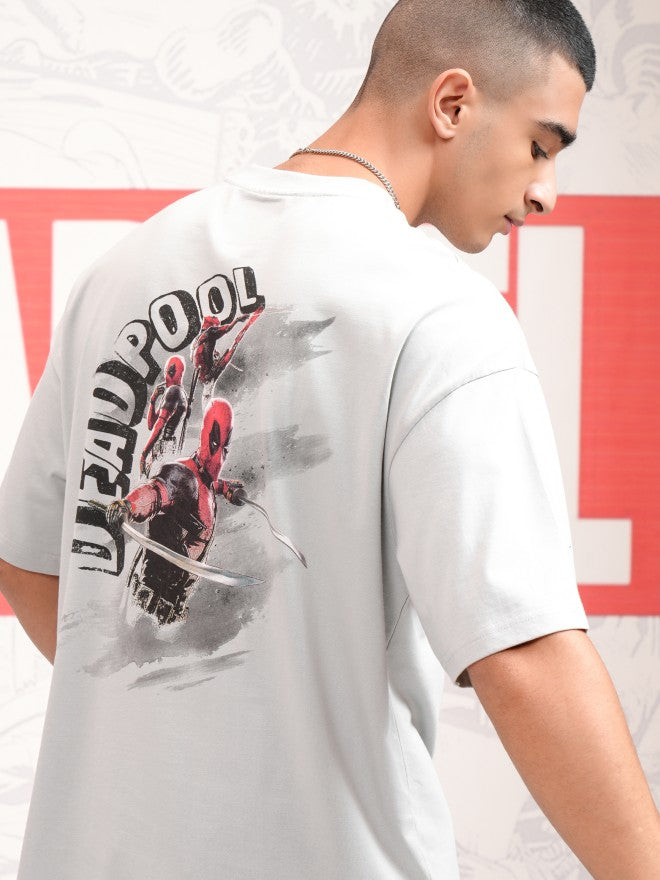 Marvel By Highlander Men Grey Deadpool Printed Round Neck Oversized Fit T-Shirt - Grey - Image 1