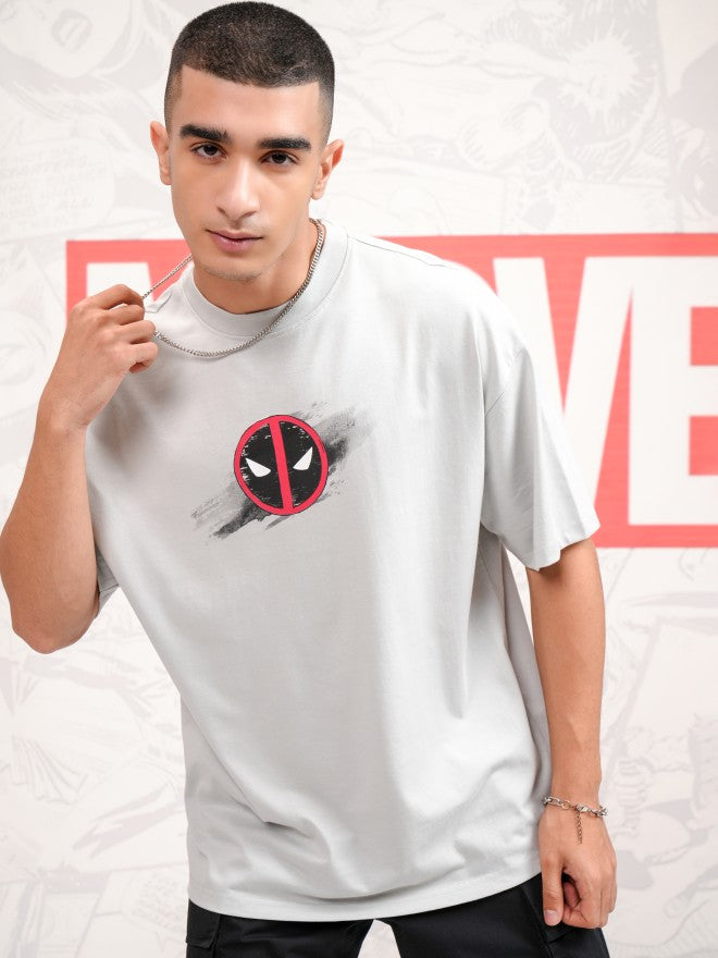 Marvel By Highlander Men Grey Deadpool Printed Round Neck Oversized Fit T-Shirt - Grey - Image 3