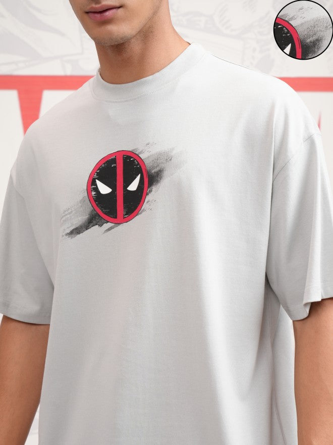 Marvel By Highlander Men Grey Deadpool Printed Round Neck Oversized Fit T-Shirt - Grey - Image 5
