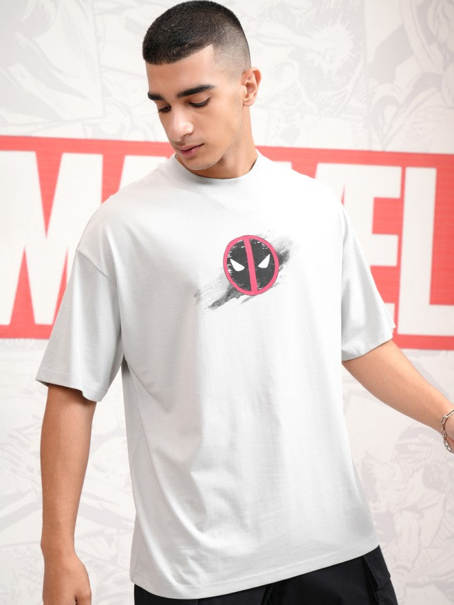 Marvel By Highlander Men Grey Deadpool Printed Round Neck Oversized Fit T-Shirt - Grey - Image 6