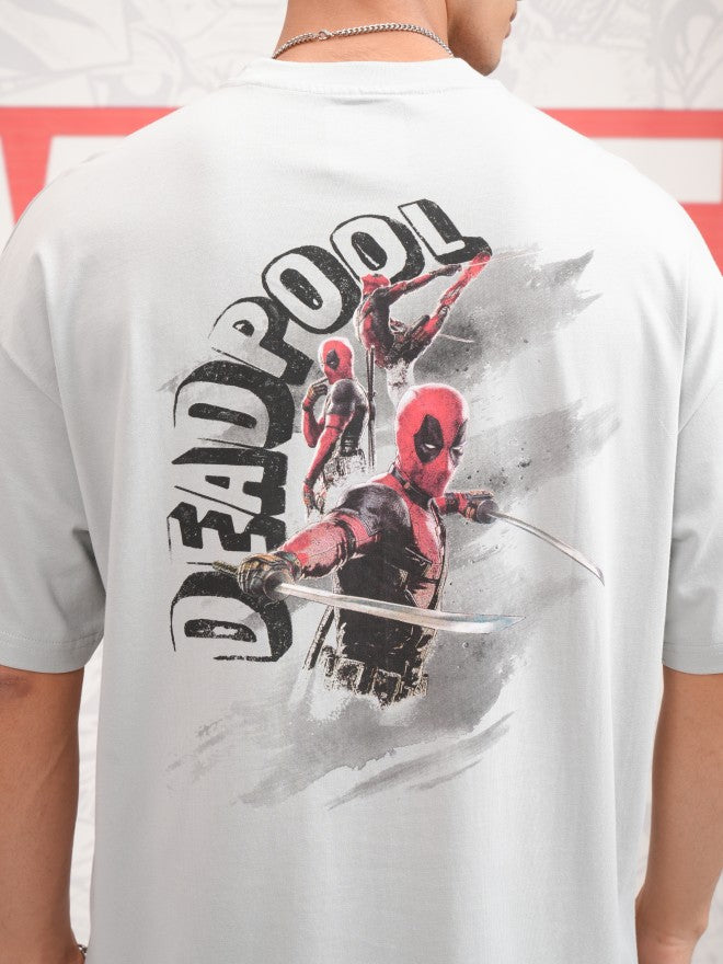 Marvel By Highlander Men Grey Deadpool Printed Round Neck Oversized Fit T-Shirt - Grey - Image 7