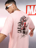Marvel By Highlander Men Pink Deadpool Printed Round Neck Oversized Fit T-Shirt - Pink - Image 1