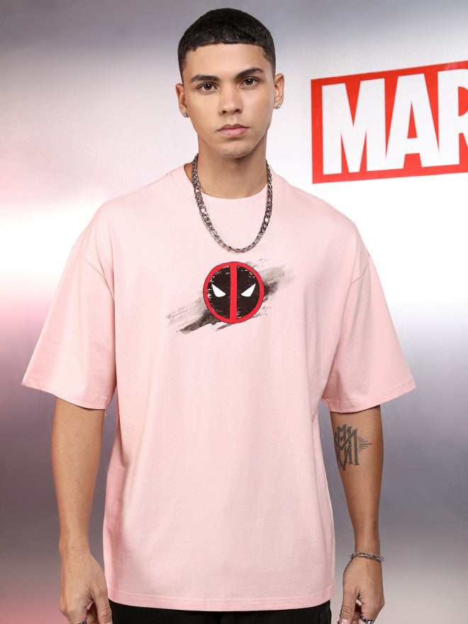 Marvel By Highlander Men Pink Deadpool Printed Round Neck Oversized Fit T-Shirt - Pink - Image 3