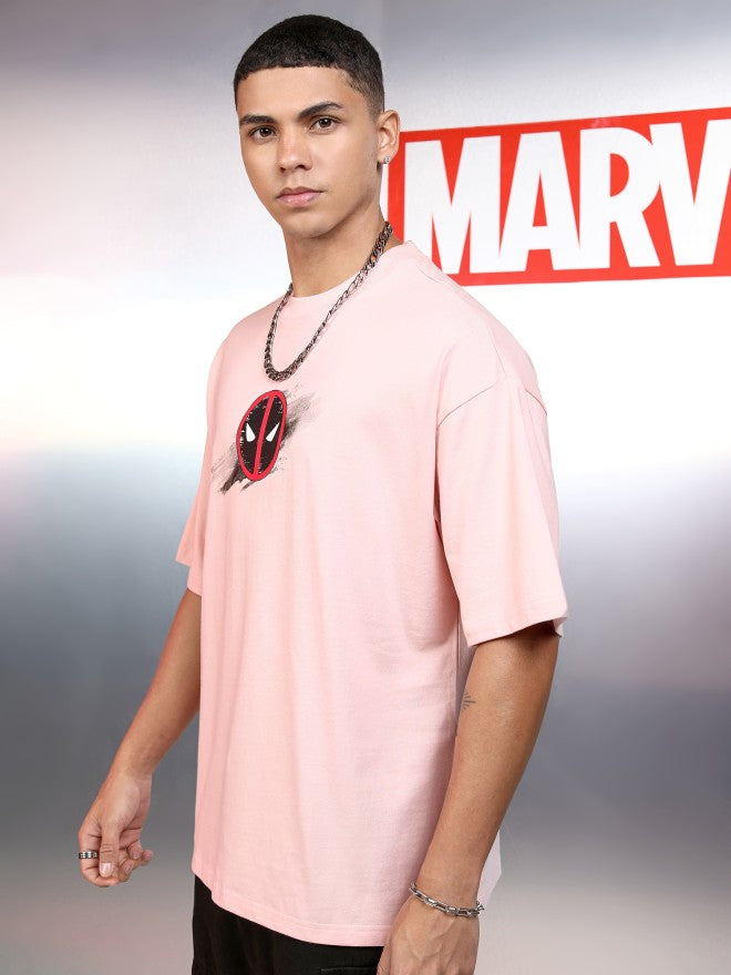 Marvel By Highlander Men Pink Deadpool Printed Round Neck Oversized Fit T-Shirt - Pink - Image 4