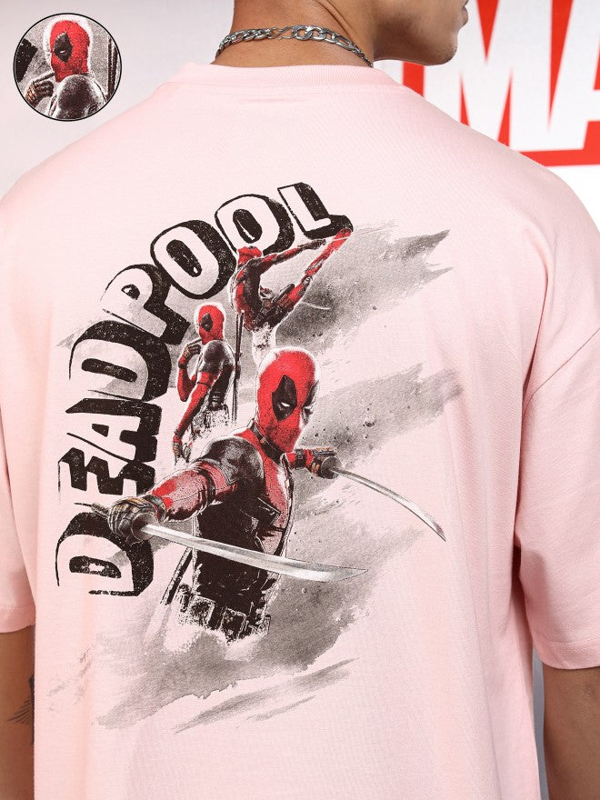 Marvel By Highlander Men Pink Deadpool Printed Round Neck Oversized Fit T-Shirt - Pink - Image 5