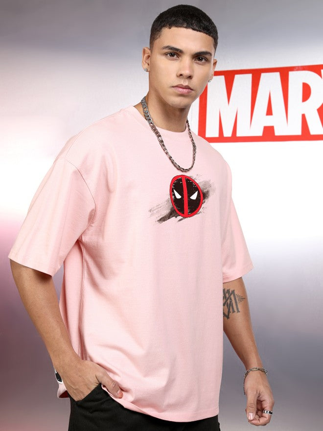 Marvel By Highlander Men Pink Deadpool Printed Round Neck Oversized Fit T-Shirt - Pink - Image 6