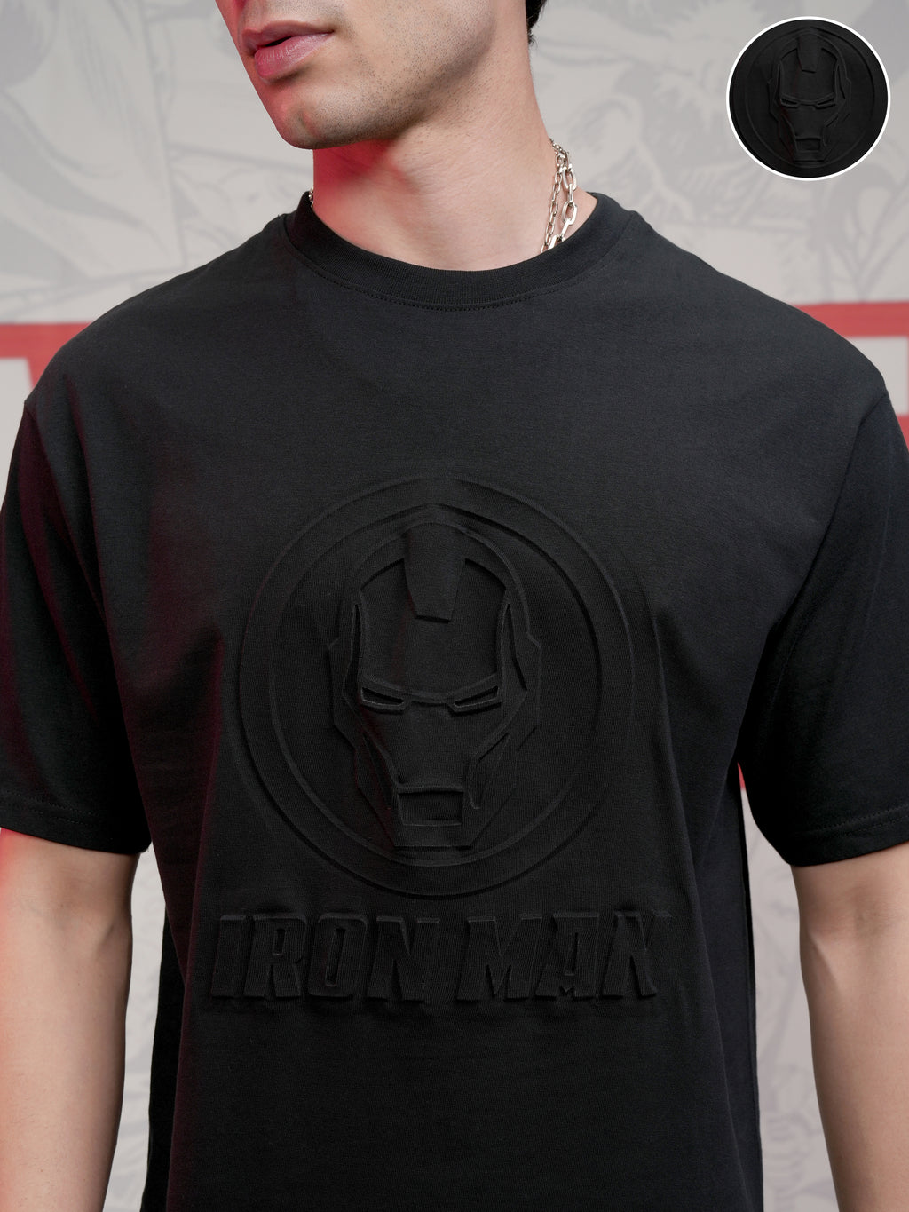 Marvel By Highlander Men Black Iron Man Self Design Round Neck T-Shirt - Black - Image 5