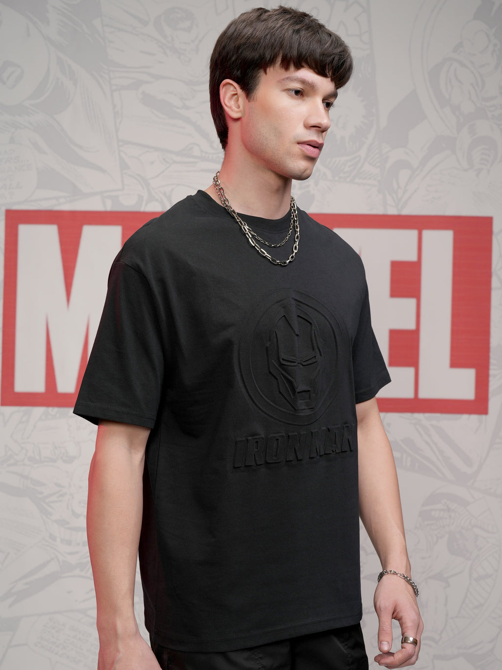 Marvel By Highlander Men Black Iron Man Self Design Round Neck T-Shirt - Black - Image 6