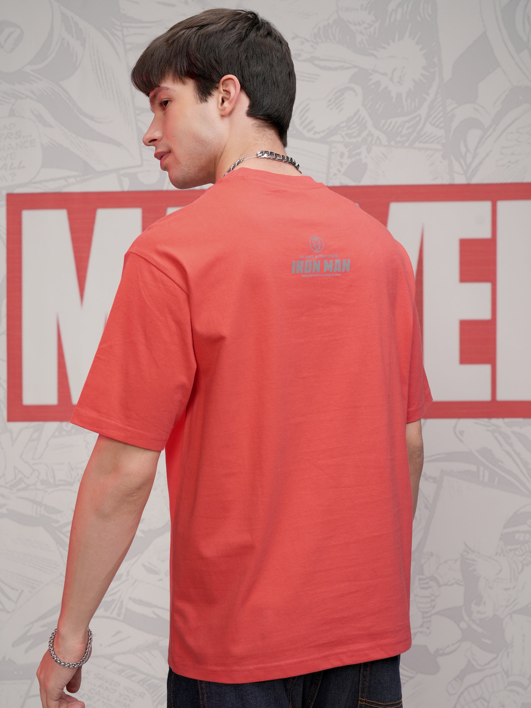 Marvel By Highlander Men Red Iron Man Self Design Round Neck T-Shirt - Red - Image 3