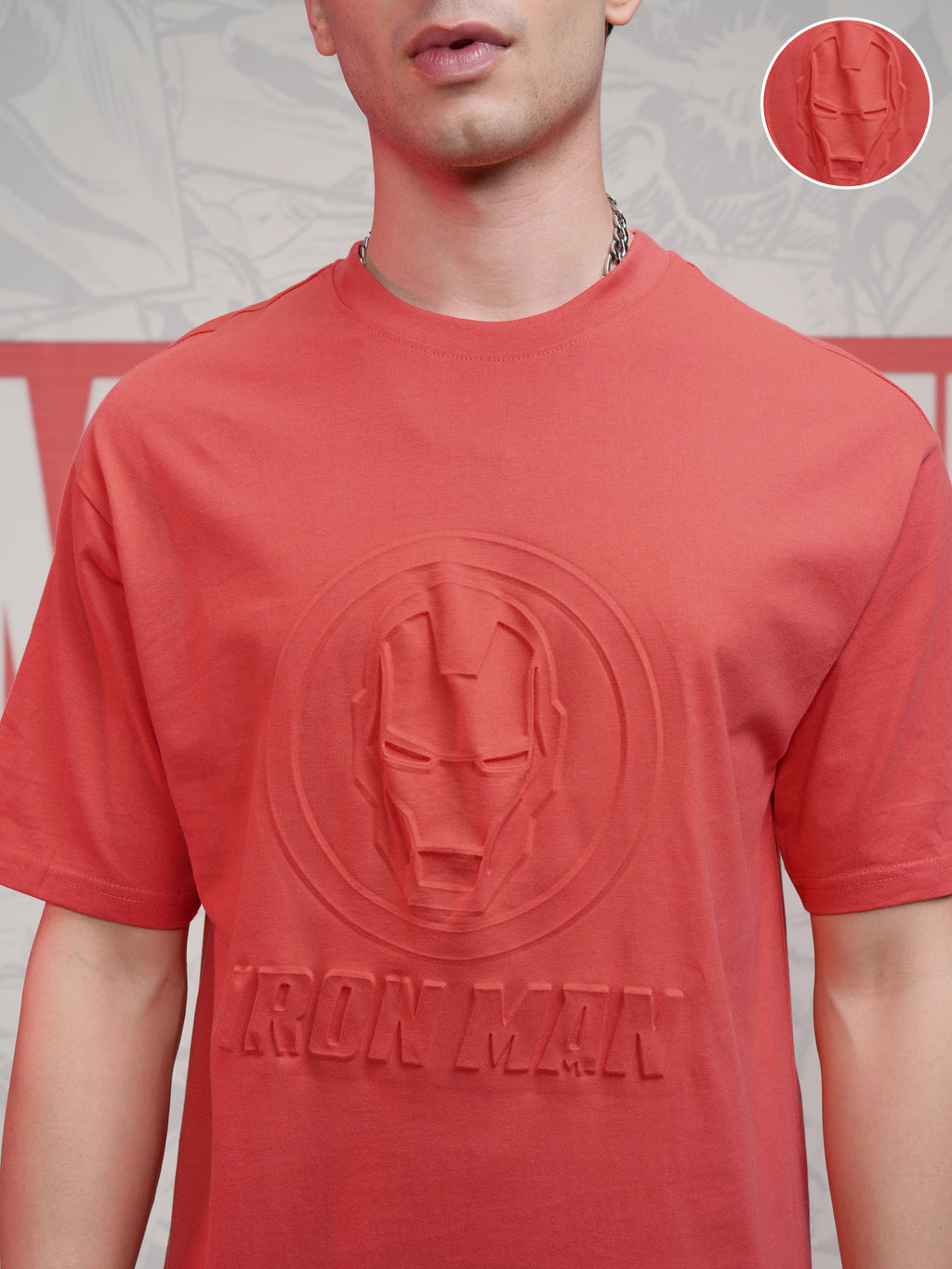 Marvel By Highlander Men Red Iron Man Self Design Round Neck T-Shirt - Red - Image 5