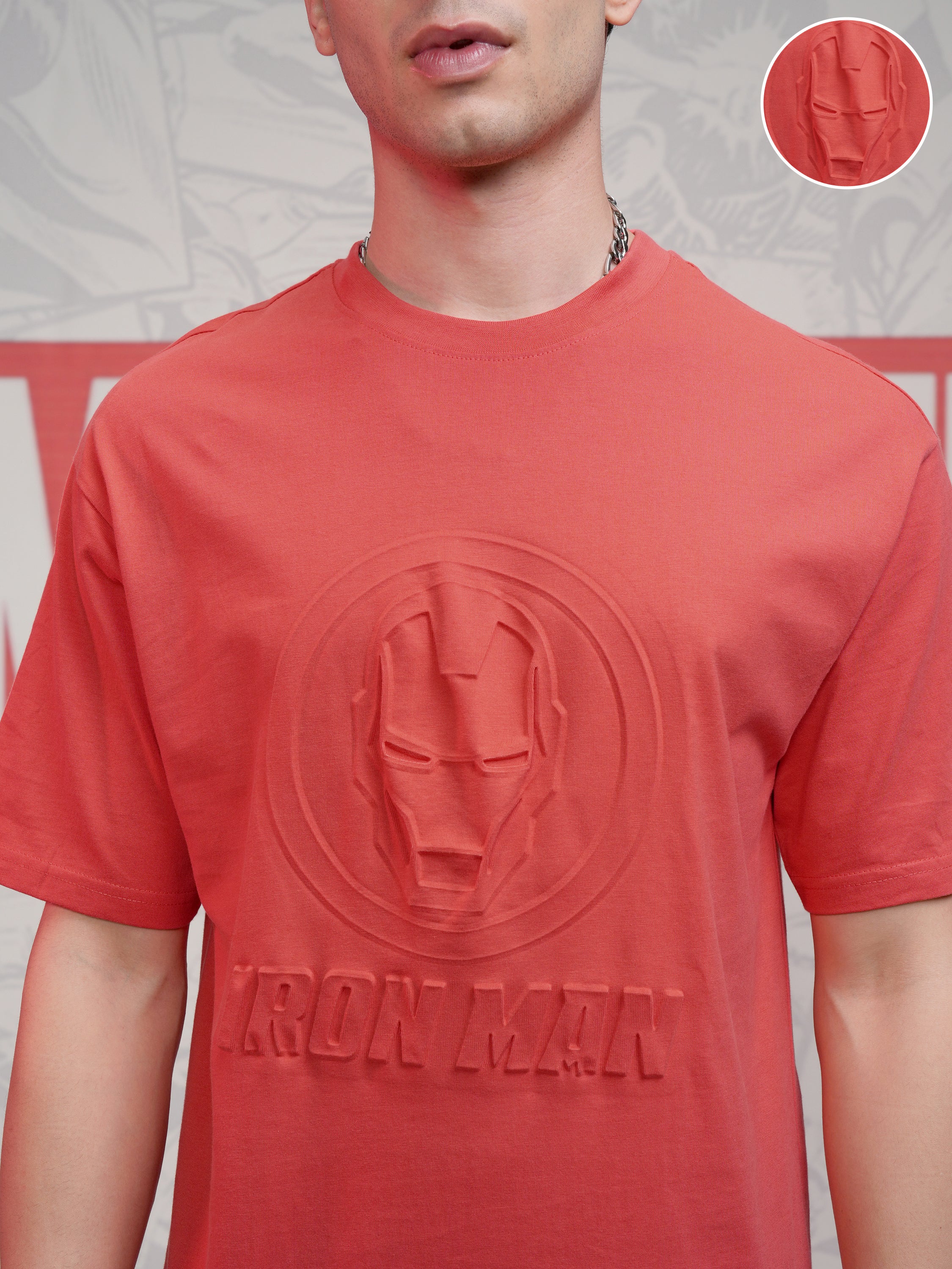 Marvel By Highlander Men Red Iron Man Self Design Round Neck T-Shirt - Red - Image 5