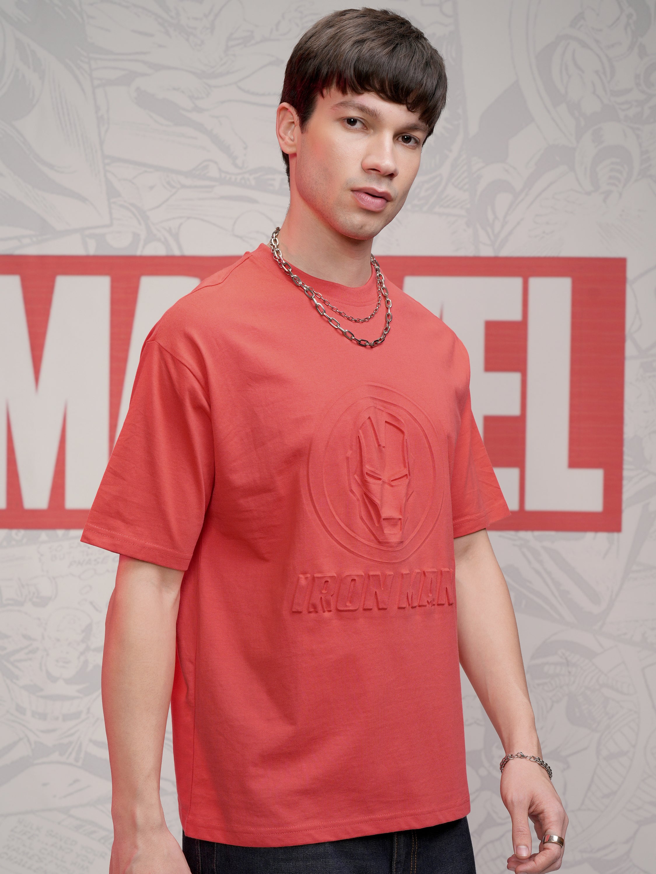 Marvel By Highlander Men Red Iron Man Self Design Round Neck T-Shirt - Red - Image 6