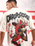 Marvel By Highlander Men Cream Deadpool Printed Round Neck Oversized Fit T-Shirt - Cream - Image 1