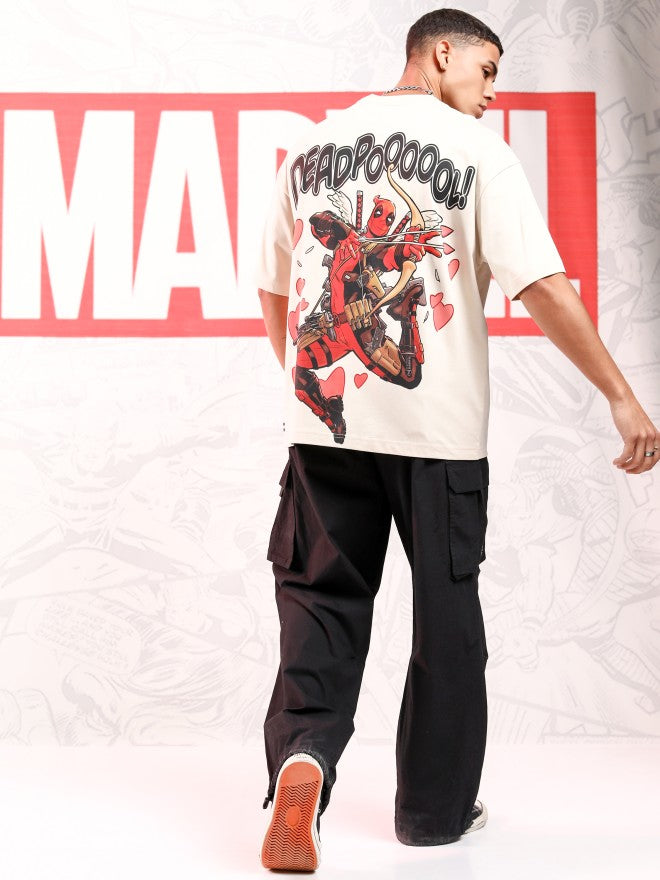 Marvel By Highlander Men Cream Deadpool Printed Round Neck Oversized Fit T-Shirt - Cream - Image 2