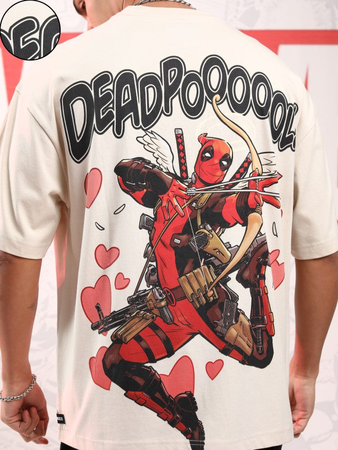 Marvel By Highlander Men Cream Deadpool Printed Round Neck Oversized Fit T-Shirt - Cream - Image 5