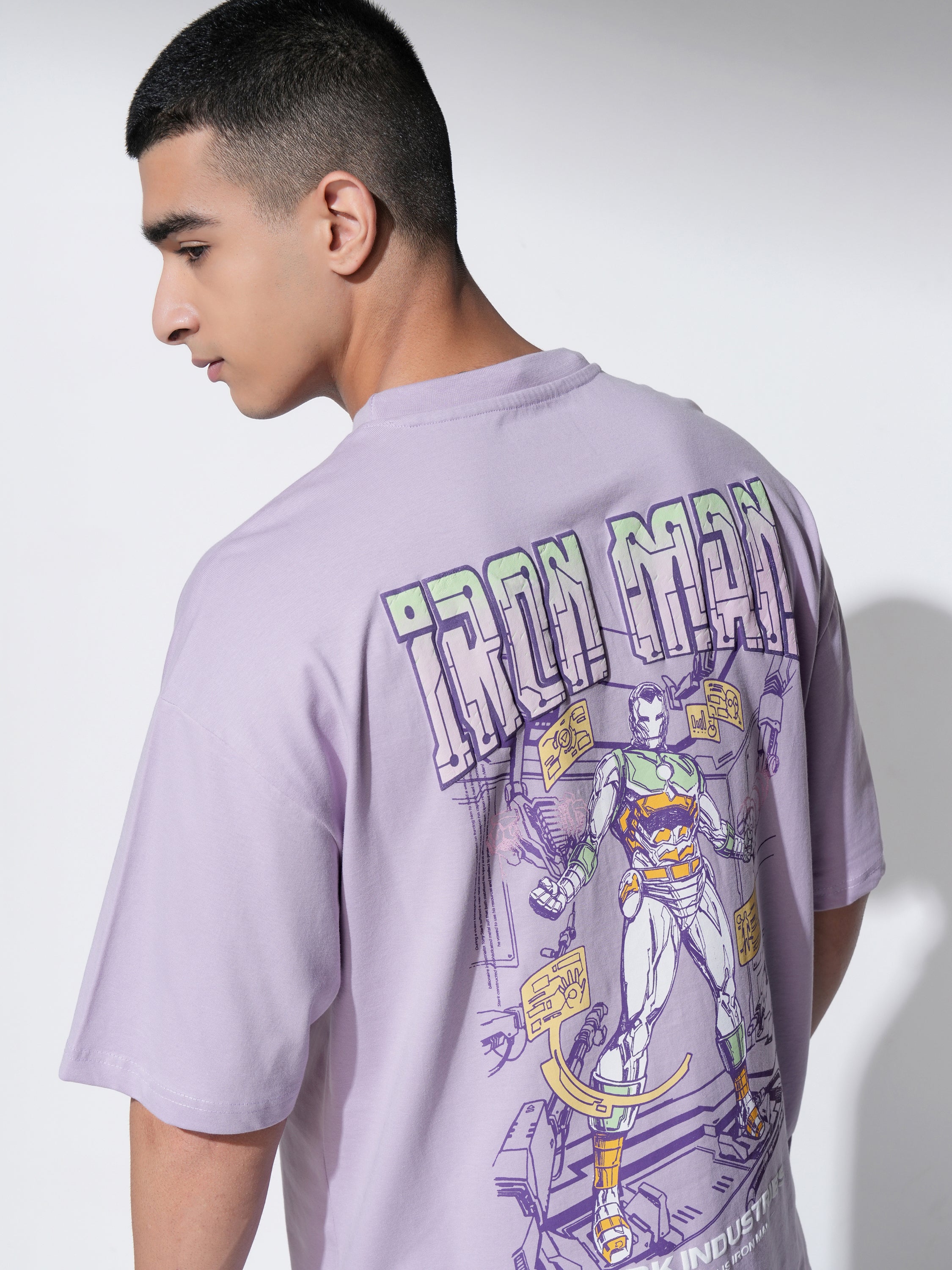 Marvel By Highlander Men Mauve Iron Man Printed Round Neck Oversized Fit T-Shirt - Mauve - Image 1