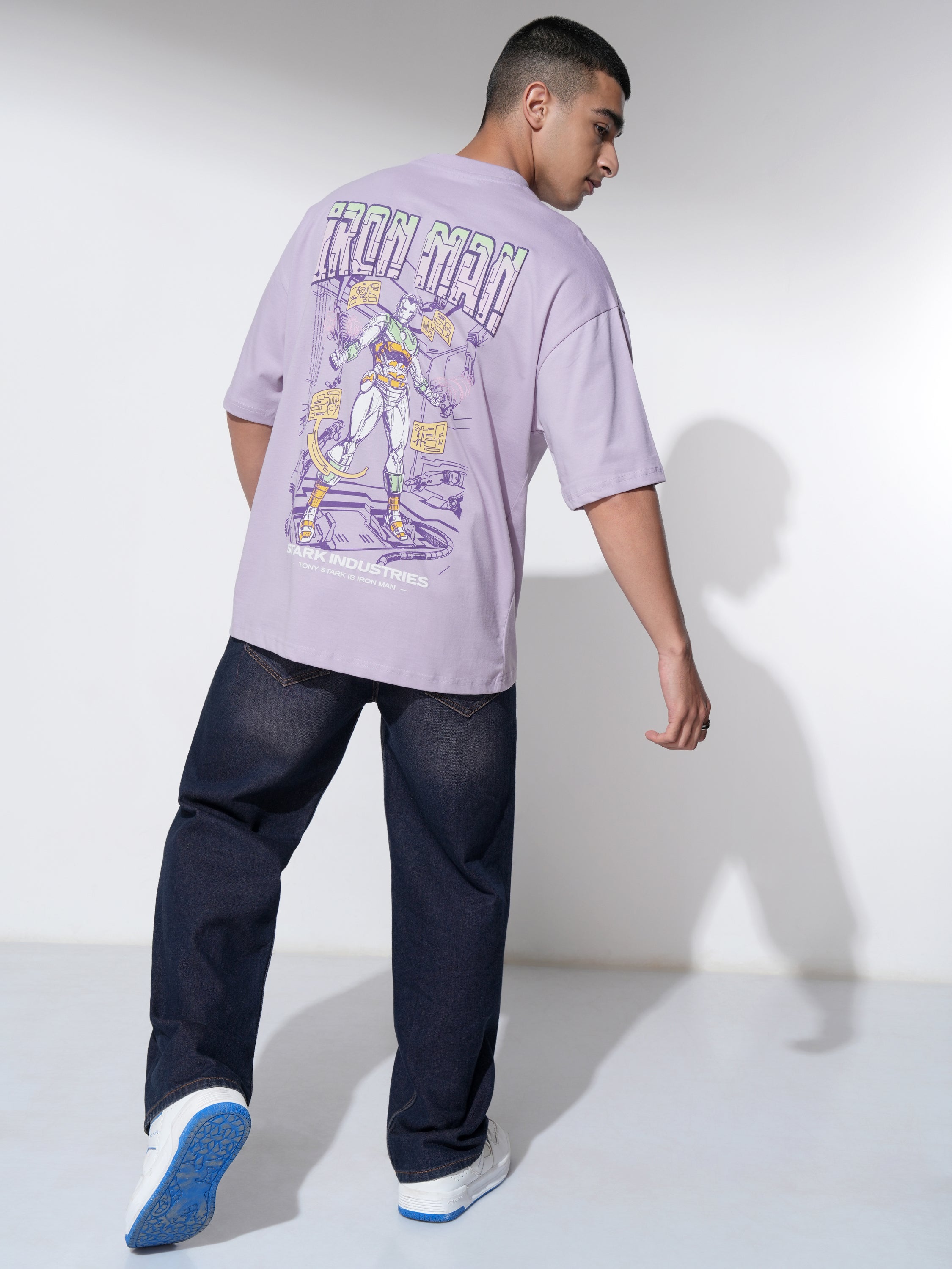 Marvel By Highlander Men Mauve Iron Man Printed Round Neck Oversized Fit T-Shirt - Mauve - Image 2