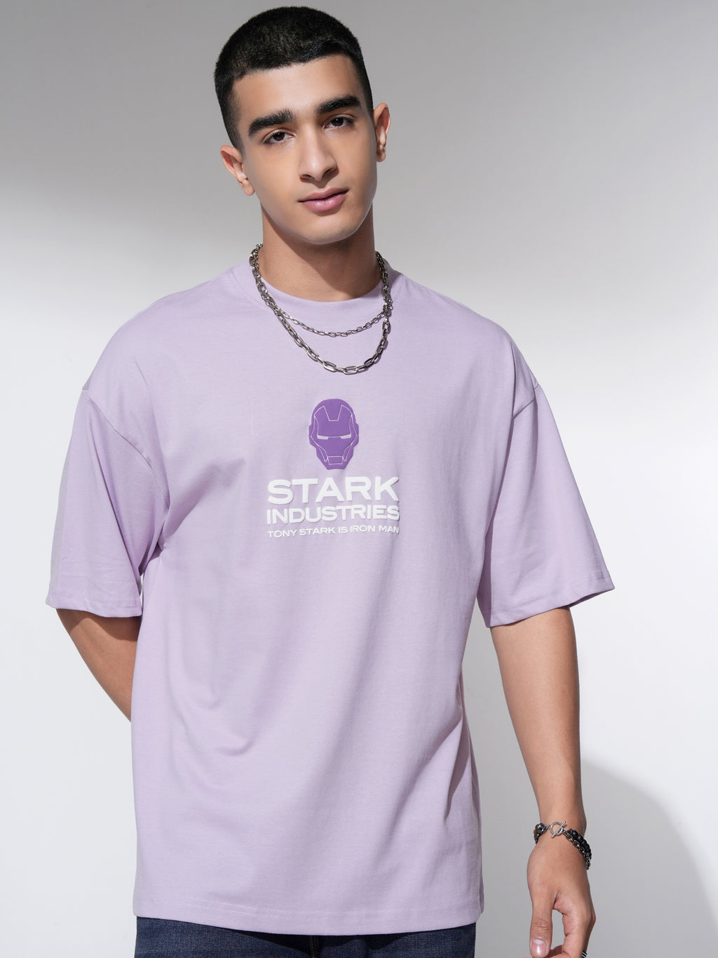 Marvel By Highlander Men Mauve Iron Man Printed Round Neck Oversized Fit T-Shirt - Mauve - Image 3