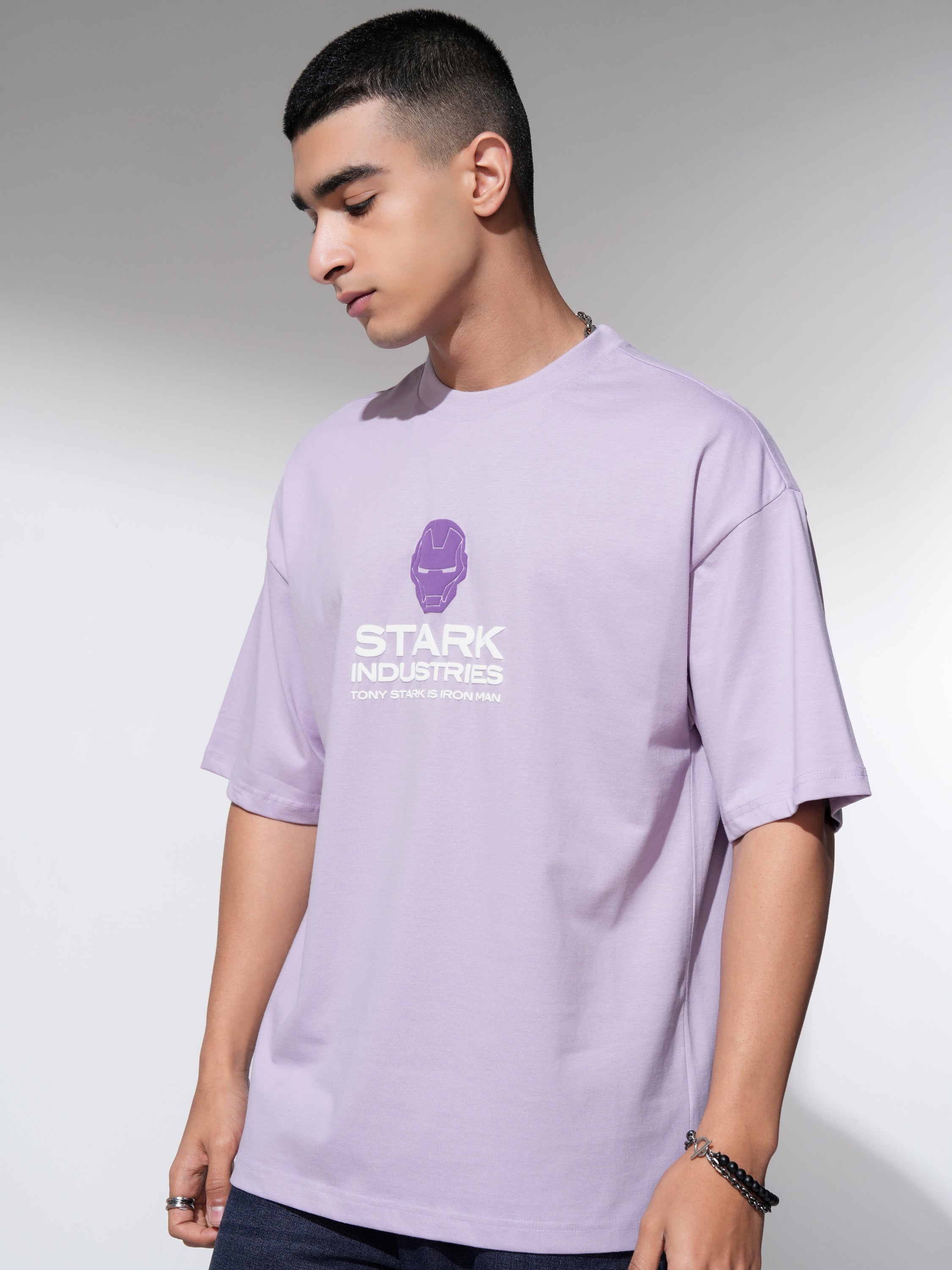 Marvel By Highlander Men Mauve Iron Man Printed Round Neck Oversized Fit T-Shirt - Mauve - Image 4