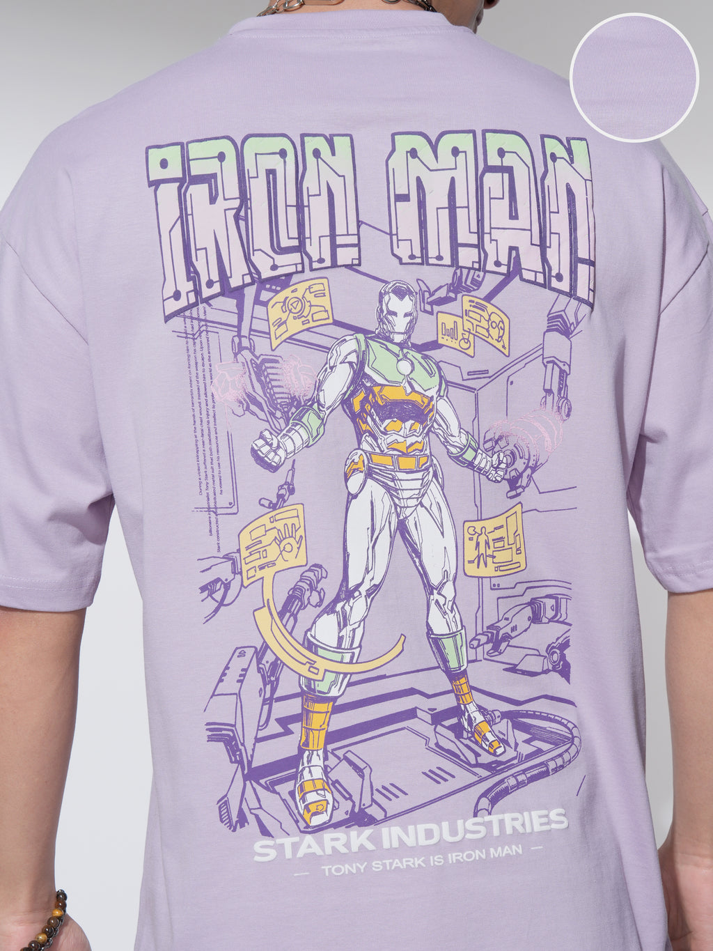 Marvel By Highlander Men Mauve Iron Man Printed Round Neck Oversized Fit T-Shirt - Mauve - Image 5