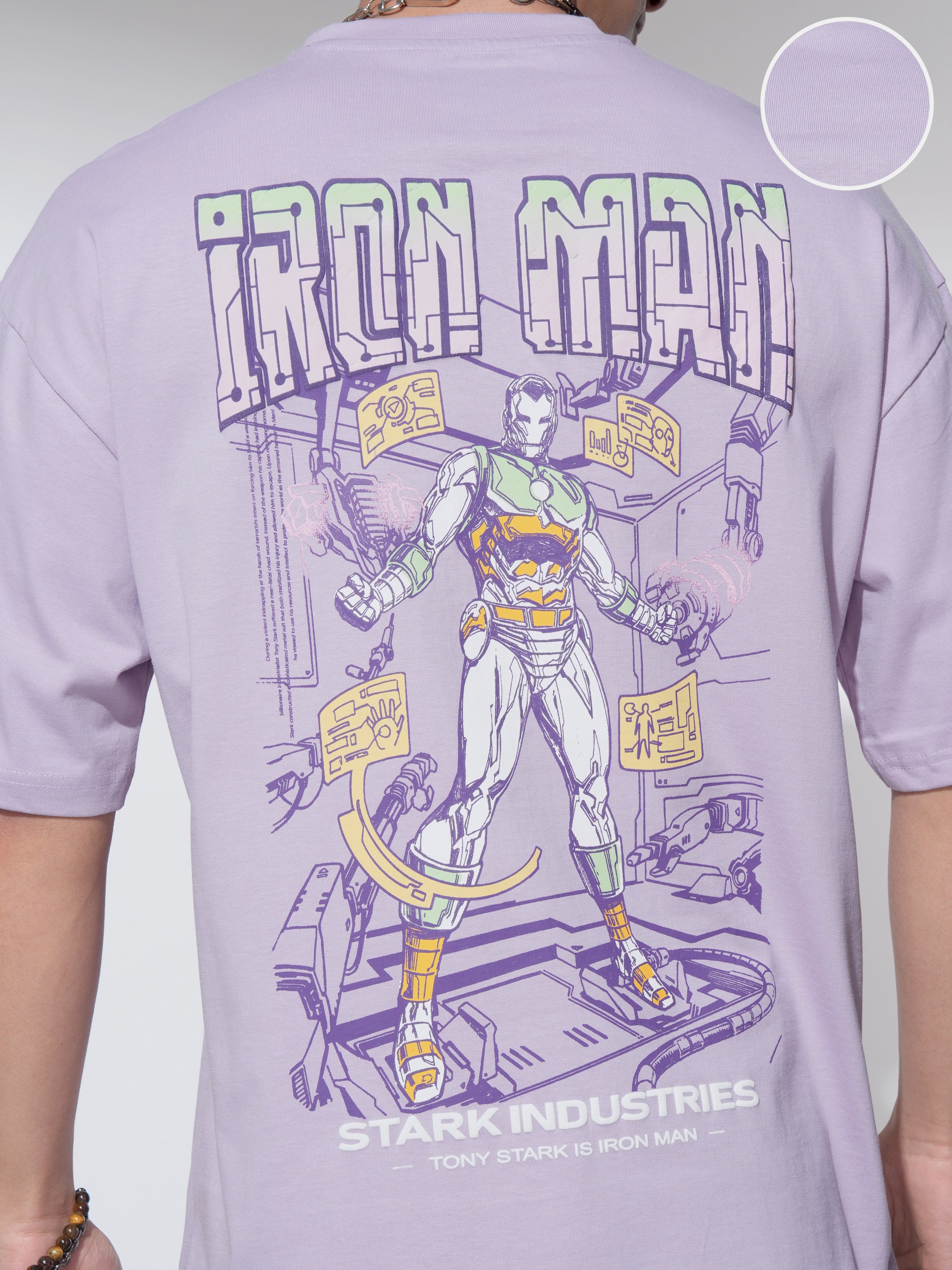 Marvel By Highlander Men Mauve Iron Man Printed Round Neck Oversized Fit T-Shirt - Mauve - Image 5