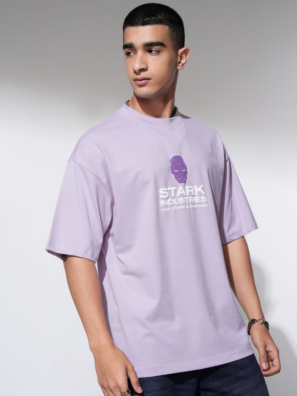 Marvel By Highlander Men Mauve Iron Man Printed Round Neck Oversized Fit T-Shirt - Mauve - Image 6