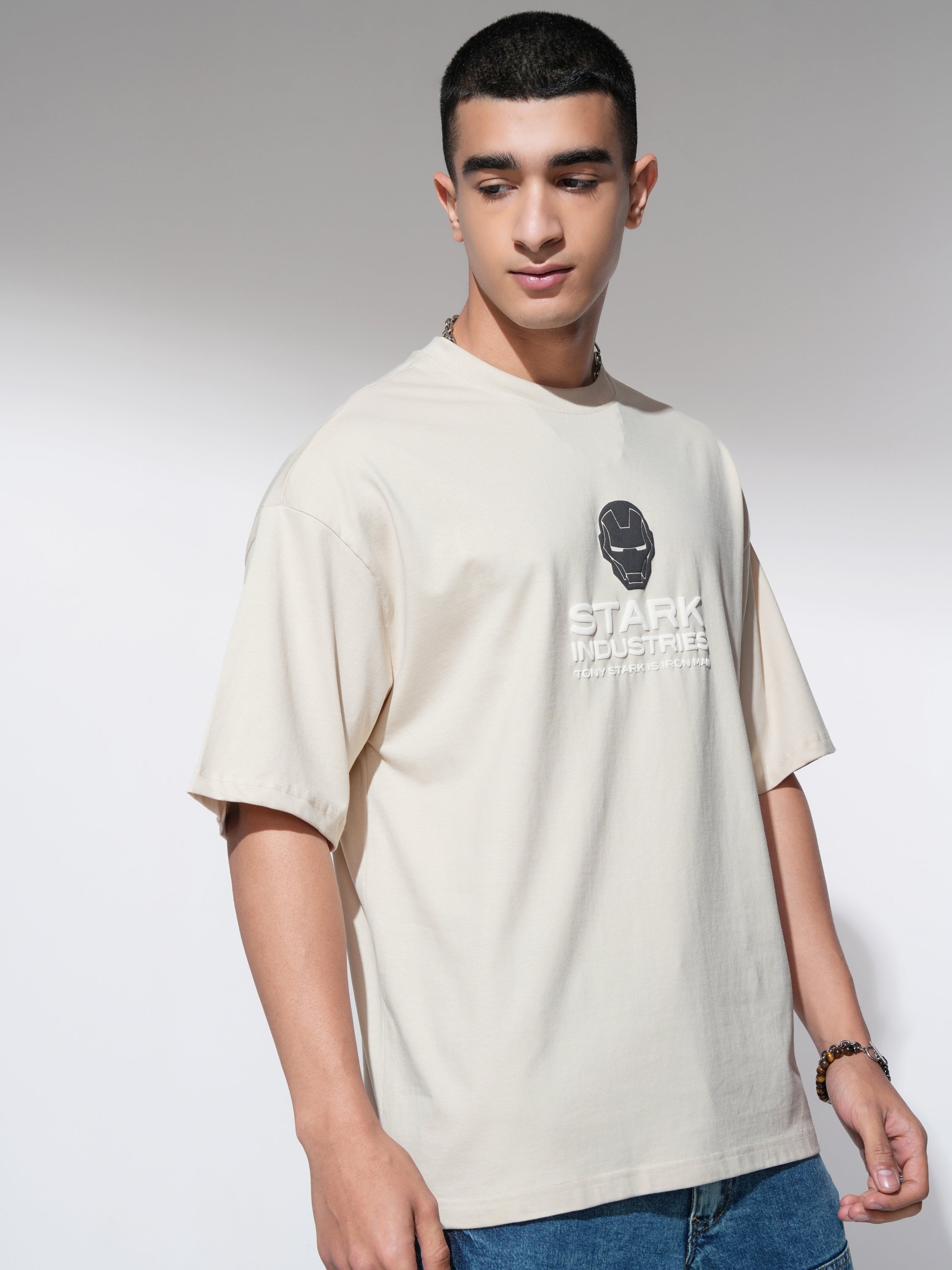 Marvel By Highlander Men Cream Iron Man Printed Round Neck Oversized Fit T-Shirt - Cream - Image 6