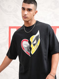 Marvel By Highlander Men Black Deadpool And Wolverine Printed Round Neck Oversized Fit T-Shirt - Black - Image 1