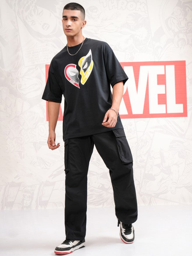 Marvel By Highlander Men Black Deadpool And Wolverine Printed Round Neck Oversized Fit T-Shirt - Black - Image 2