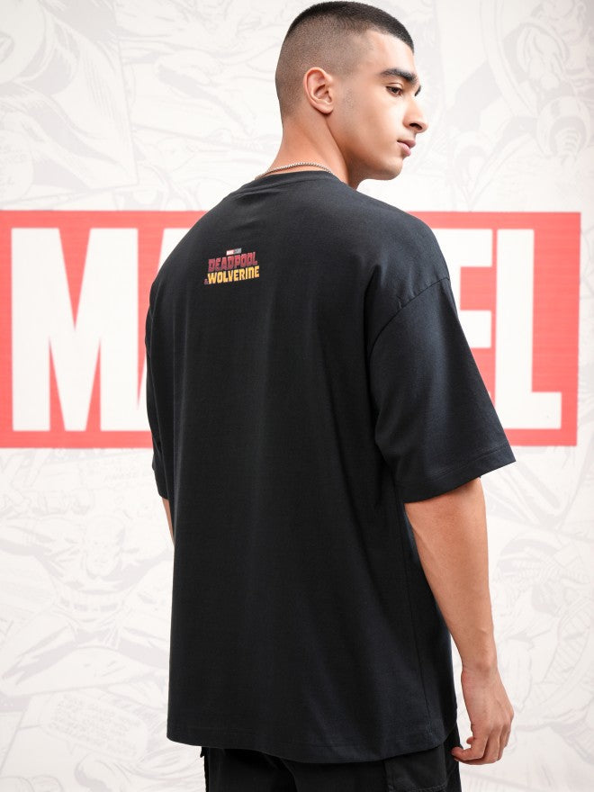 Marvel By Highlander Men Black Deadpool And Wolverine Printed Round Neck Oversized Fit T-Shirt - Black - Image 3