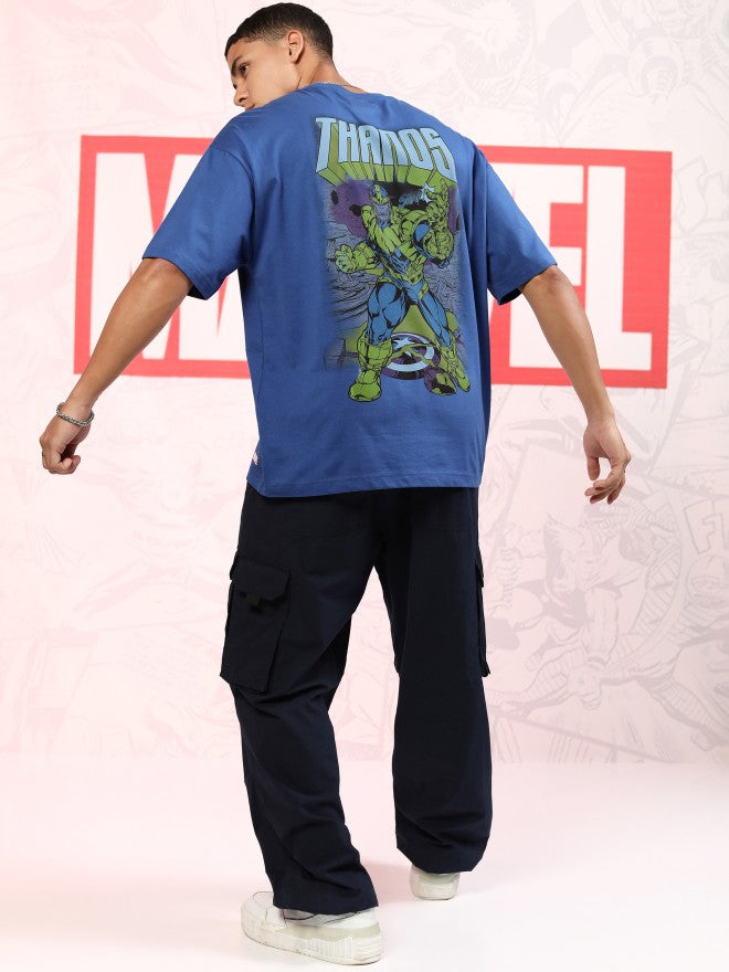 Marvel By Highlander Men Blue Thanos Printed Round Neck Oversized Fit T-Shirt - Blue - Image 2