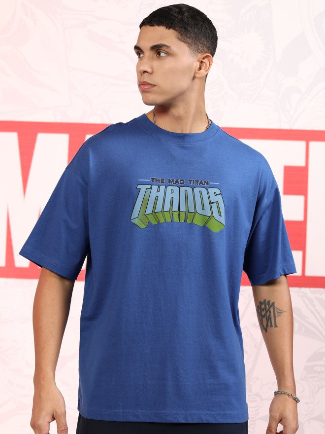 Marvel By Highlander Men Blue Thanos Printed Round Neck Oversized Fit T-Shirt - Blue - Image 3
