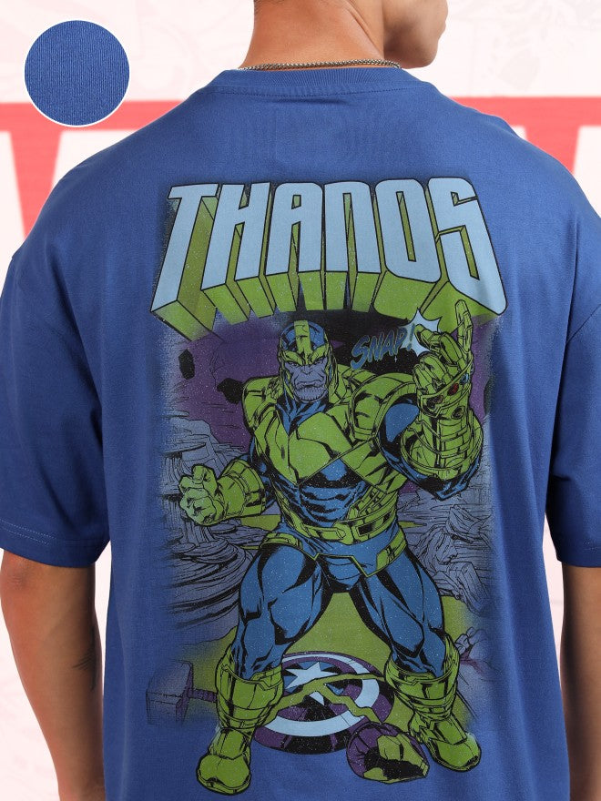 Marvel By Highlander Men Blue Thanos Printed Round Neck Oversized Fit T-Shirt - Blue - Image 5