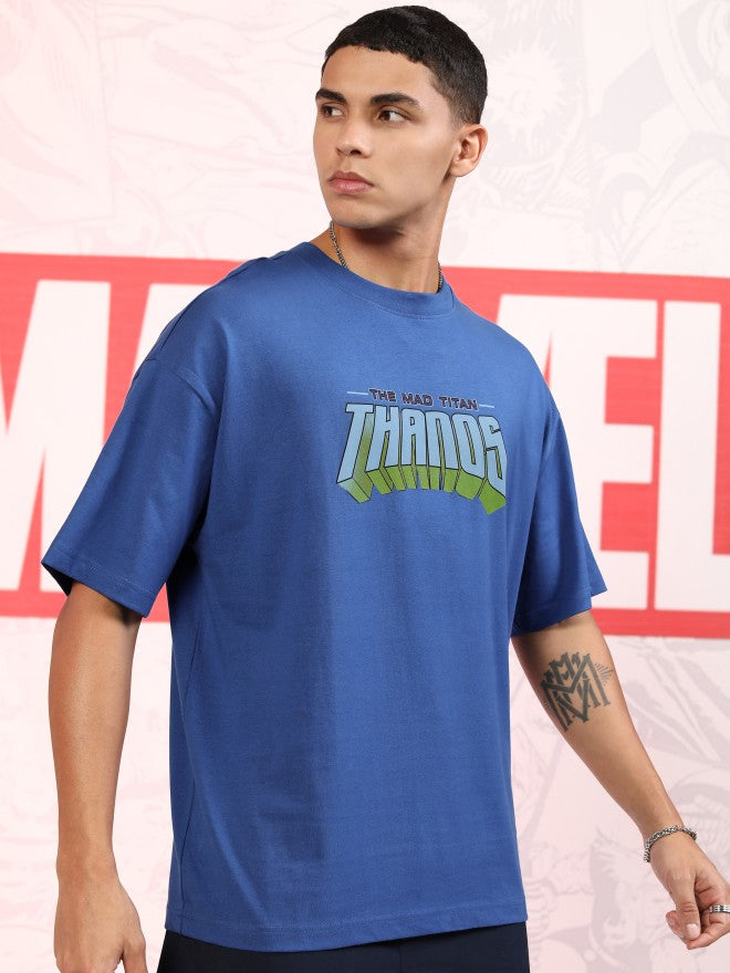 Marvel By Highlander Men Blue Thanos Printed Round Neck Oversized Fit T-Shirt - Blue - Image 6