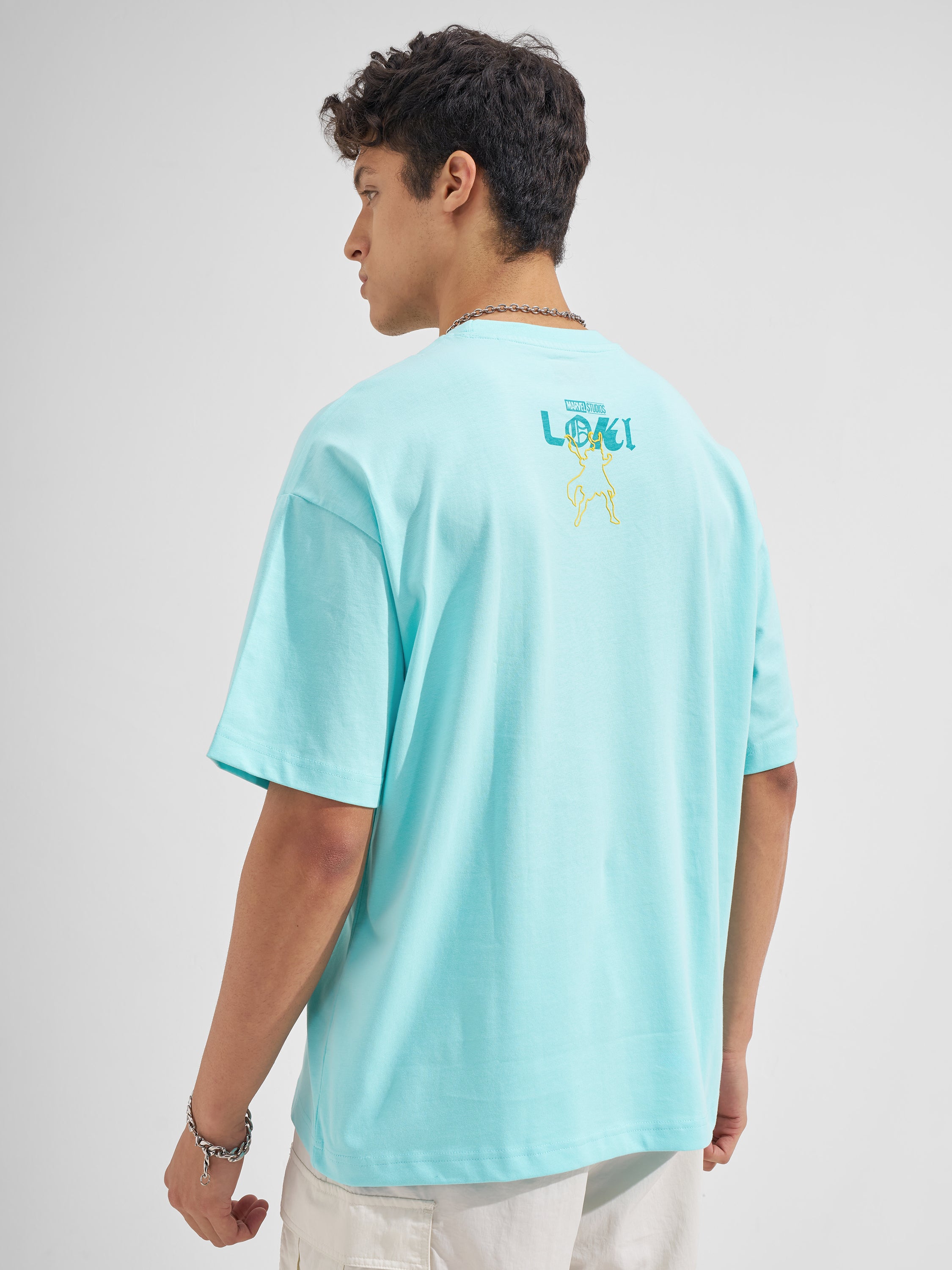 Marvel By Highlander Men Blue Loki Printed Round Neck Oversized Fit T-Shirt