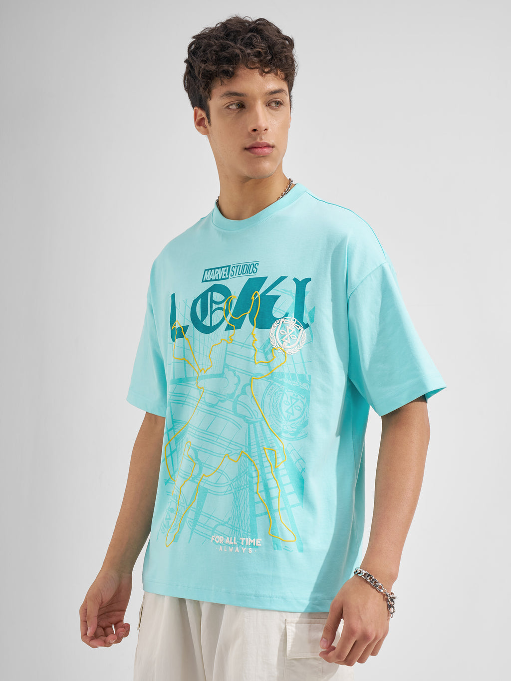 Marvel By Highlander Men Blue Loki Printed Round Neck Oversized Fit T-Shirt