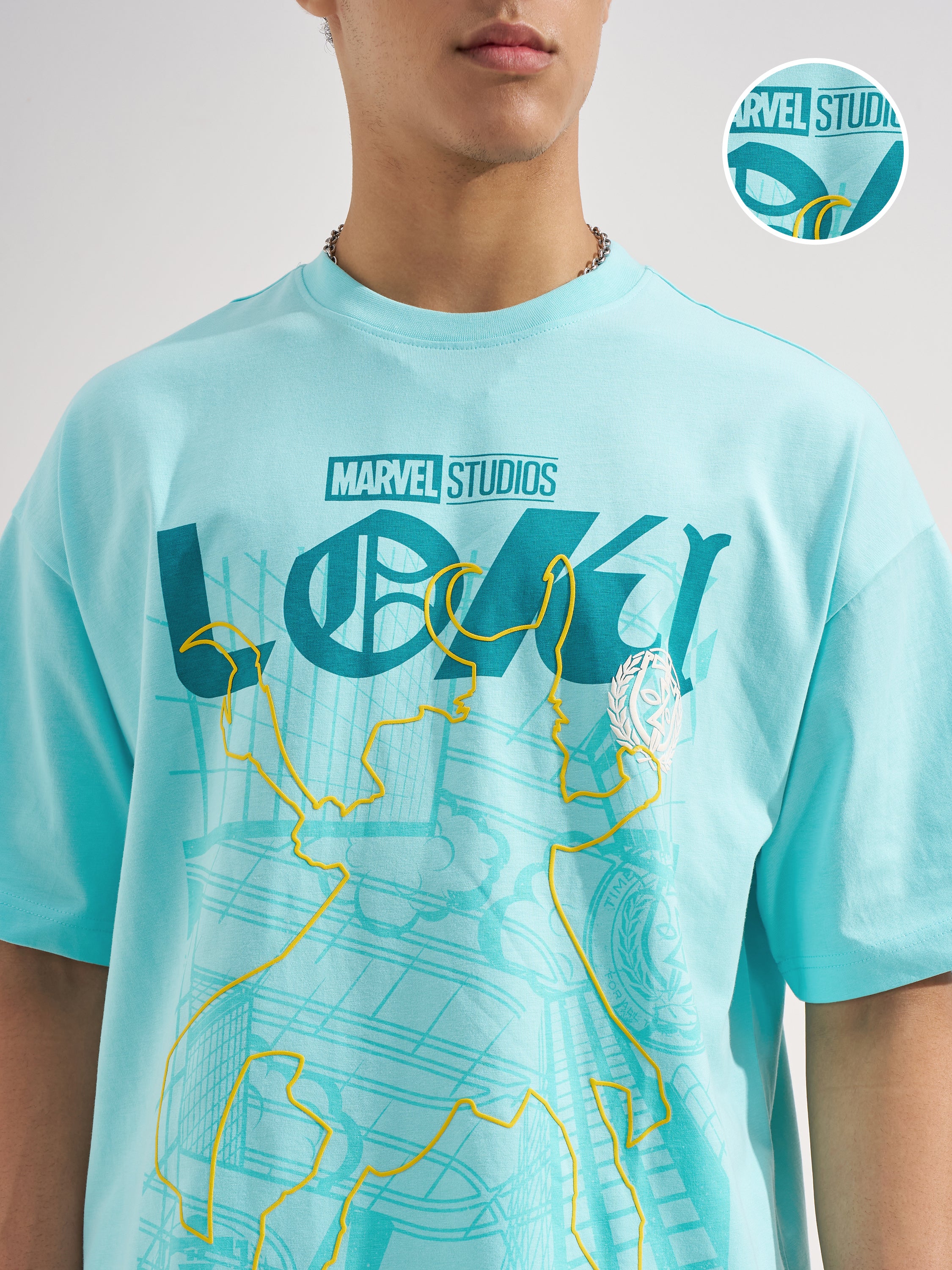 Marvel By Highlander Men Blue Loki Printed Round Neck Oversized Fit T-Shirt