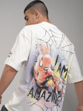 Marvel By Highlander Men Off White Spider Man Printed Round Neck Oversized Fit T-Shirt - Off White - Image 1