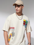 Marvel By Highlander Men Cream Spider-Man Printed Round Neck Oversized Fit T-Shirt - Cream - Image 1