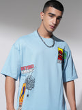 Marvel By Highlander Men Blue Spider-Man Printed Round Neck Oversized Fit T-Shirt - Blue - Image 1