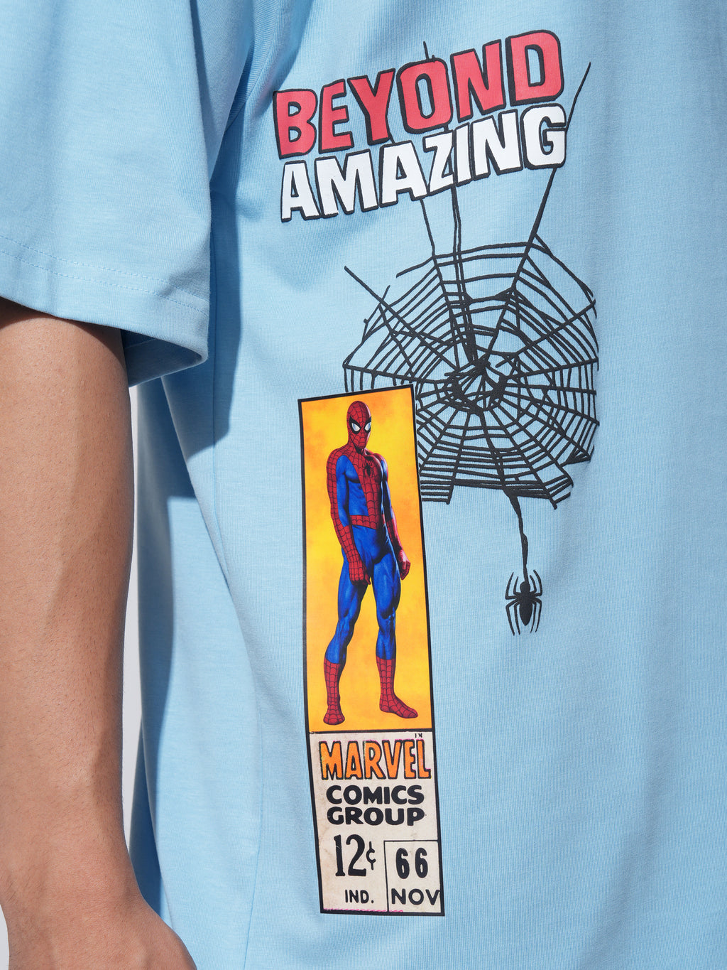 Marvel By Highlander Men Blue Spider-Man Printed Round Neck Oversized Fit T-Shirt - Blue - Image 7